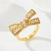 Exquisite Super Flash Bow Open Ring Fashionable Light Luxury Slightly Inlaid Zircon Ring Fashionable Adjustable Index Finger Ring