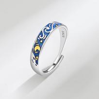 Van Gogo Žvaigždėta naktis Atvarstomi poros žiedai Minimalistiniai Madingi Personalizuoti Išskirtiniai Madingi Derinami žiedai adjustable open band