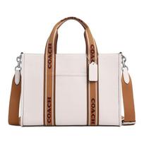 COACH rankinė Smith 34 Logotipas Logotipas Rafinuota grublėta odinė rankinė-tote pirkinių krepšys per petį Crossbody Didelė moteriška Sidabrinė ir Kreidos spalvos sidabras