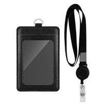 PU Leather Vertical ID Badge Card Holder with Lanyard for Work Place Work Card Access Holder Employee Chest Card