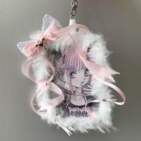 Plush Ribbon Kpop Photo Card Holder Cute Display Case Pendant for Anime Lolita Star Collectibles Bag Charm Accessory Kids Gift