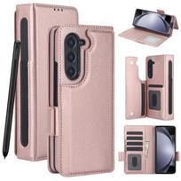 Case for Samsung Galaxy Z Fold 5 PU leather , with card slots and S Pen compartment rožinė