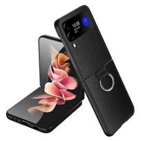 Finger Ring Holder Leather Fitted Case For Samsung Galaxy Z Flip 4 5g Flip4 Flip3 Flip 3 Anti -Drop Phone Bag For Samsung Flip4 for Samsung Z Flip 4 juoda