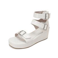 Punk Metal Buckle Gladiator Sandals Big Plus Size Women Light-weight Flat Platform Pink Red White Beige Sandals Woman 30 white