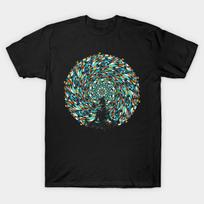 Men Black Print T-shirt Vortex Bending No-Cut Transfer Paper Print Cotton Tshirt 3XL juoda