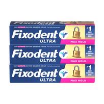 Ypač Stiprūs Dantų Protezų Klijai "Max Hold Fixodent", 3 Pakuotės, 62 G