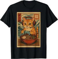 Kawaii Anime Gamer Cat Ramen Retro Japanese Gaming Funny T-Shirt XL