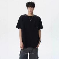 Men Crew Neck Short Sleeve T Shirt With Zip Pocket Loose Fit Casual Daily Tops M juoda