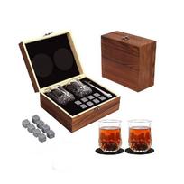 Classic Brown Granite Whisky Glasses Set With Quality Whiskey Stones And Wooden Presentation Box
