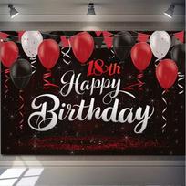 2D Red Black 18th Birthday Backdrop, Birthday Party Photography Background Decoration 47.2x31.5inch/120*80cm