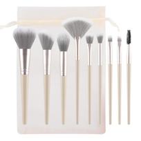 9 makeup brushes set, mesh sandbag, eye brush, loose powder brush, fan brush, highlight blush, detail brush, beauty tool.