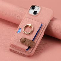 Phone Case For iPhone 16E 16 15 Pro Max 14 13 12 11 Xs Xr X 7 8 Plus SE 2025 Ring PU Leather Cover Cards Holder Wallet iPhone SE (2020) rožinė
