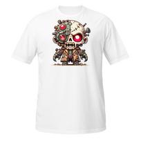 Cyborg Skeleton T-Shirt | Half Robot Undead Skull | Sci-Fi Horror Chibi Design S įvairiaspalvis