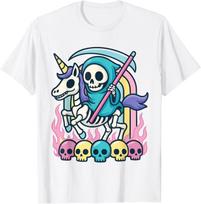 Grim Reaper Riding Skeleton Unicorn Halloween Unisex T-Shirt S įvairiaspalvis