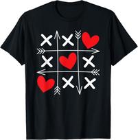 Tic Tac Toe Heart Arrows Valentine Day Graphic Tee Soft Cotton Casual T-Shirt for Men and Women S įvairiaspalvis