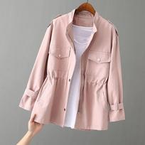 Korean Style Loose Stand Collar Pink Lined Windbreaker Jacket Outwear for Female Students Autumn M rožinė