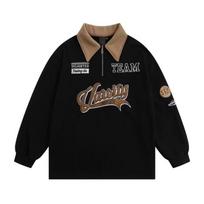 Men's Vintage Varsity Style Half Zip Long Sleeve Letter Embroidered Sweatshirt M juoda