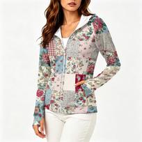 Women Lightweight Zip Up Hoodie with Hood and Pockets Long Sleeve Sun Protection Jacket Printed Pattern Casual Outerwear XL