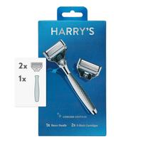 Harry's 5 ašmenų vyriškas skustuvas, 1 skustuvo rankenėlė + 2 keičiami skustuvo peiliukai, 1 rinkinys