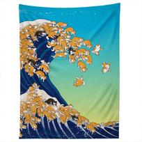 Shiba Inu Wave Tapestry 75x100 juoda