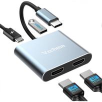 USB C to Dual HDMI Adapter, 4 in 1 HDMI Splitter for Dual Monitors 4K, USB 2.0