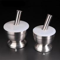 Mortar and Pestle, Stainless Steel Spice Grinder Pill Crusher with Lid for Crushing Grinding Ergonomic Design with Comfy Grip 85mm small