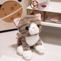 Kawaii imitacinis katės pakabukas automobilio raktų pliušiniai žaislai minkštas kimštas kačiukas gyvūnai vaikams mergaitėms Valentino dienos dovana 15cm tamsiai pilka spalva