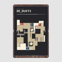 Counter-Strike De_Dust2 With White Outline Metal Plaque Poster Painting Décor Cinema Living Room Kitchen Tin Sign Poster 20x30cm（7.8x11.8inch）