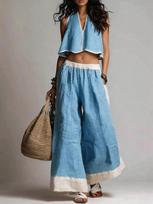 New Loose Casual Top Wide Leg Pants Set S melsvėmėlis