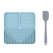 Silicone Dog Lick Mat with Spatula Boredom Anxiety Relief Pet Food Mat with Suction Cup Slow Feeder Bowl Peanut Butter Licking Mat Enrichment Toy A mėlyna