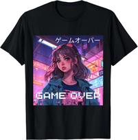 Japanese Vaporwave Sad Anime Indie Aesthetic Game Over T-Shirt 4XL