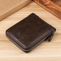 Men’s Vintage PU Leather Wallet, RFID Blocking Zipper Bifold Short Wallet, Multi Card Holder with Coin Pocket and ID Window, Compact Wallet for Men tamsiai ruda spalva