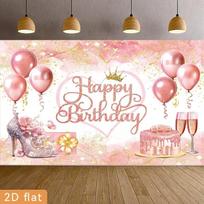 2D Pink Gold Glitter Birthday Photography Backdrop Party Decoration 2D Flat Banner 47.2x31.5inch/120*80cm