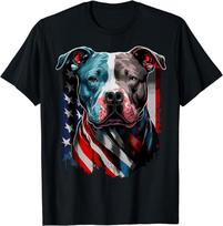 American Pitbull Terrier USA Flag Patriotic Dog Gift Unisex T-Shirt S įvairiaspalvis