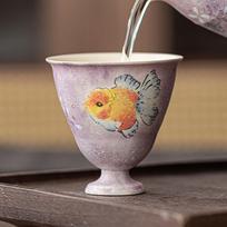 Hand-painted Goldfish Teacup Ceramic Handleless Matcha Green Tea Latte Mug For Adults China Mainland