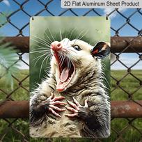 2D Flat, Screaming Opossum Metal Sign - Funny Meme Aluminum Wall Decor, Whimsical Living Room Wall, Funny Office Cubicle, Quirky Bedroom Decor, Cabin 20*30cm