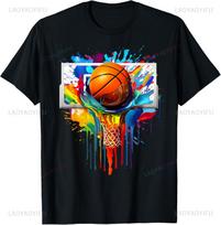Colorful Basketball Tie Dye Color Splash Hoop Net TShirt Graphic T Shirts Unisexs T Shirt Vintage T Shirt Camisas Streetwear S
