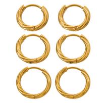 Pendientes de aro redondos de acero inoxidable, diseño trenzado minimalista y elegante, oro 18K
