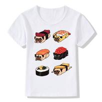 Pug Print Tshirt Short Sleeve Sushi Dog Pattern Women Clothing Fashion Graphic T Shirts Summer Streetwear Aesthetic Clothes S