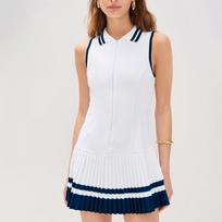 Zippered Sleeveless One-piece Tennis Dress Women's Quick-drying Breathable Contrast Pleated Casual Fitness M tamsiai mėlyna spalva