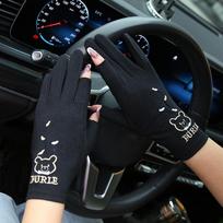 Cycling Cute Anti-UV Bear Lady Summer Five Fingers Mitts Thin Gloves Drive Mitten Sunscreen Mittens juoda