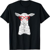 Cute Goat with Heart Glasses Valentines Day Farm Animal Lover Graphic Tee S įvairiaspalvis