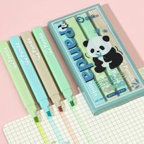 4pcs Cute Panda Mild Color Highlighter Pens Set Square Barrel Soft Head Marker Liner for Drawing Painting School A7671