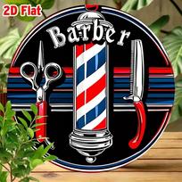 Vintage Barber Metal Wall Art, Retro Red White Blue Striped Sign, Aluminum Round Wall Decor for Home Salon