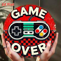 2D Flat Retro Game End Sign Vintage Arcade Metal Wall Decor for Indoor Outdoor