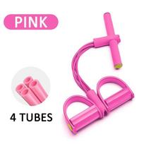 Multi-Functional Four-Tube Pedal Tensioner Yoga Elastic Band Home Fitness Equipment Abdominal Strengthening Tension Rope rožinė