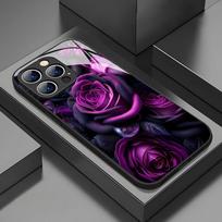 Phone Case For iPhone 11 12 13 14 15 16 17 Pro Max 17Air 16E 7 8 16 Plus XR XS X Dark Purple Rose Pattern Tempered Glass Cover iPhone Air