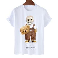 Skull Teddy Bear Summer Y2k Be Yourself Letter Fashion Graphic Tshirt Unisex Basic  Casual Short Sleeve Streetwear Hip-hop Tops Unisex S įvairiaspalvis