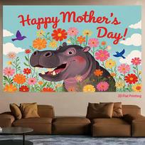2D Happy Mother's Day Hippo Backdrop, Floral Photography Background 47.2x31.5inch/120*80cm