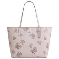 COACH City 33 Butterfly Print Tote Pebble Leather Shoulder Bag Large Women's Flesh juoda